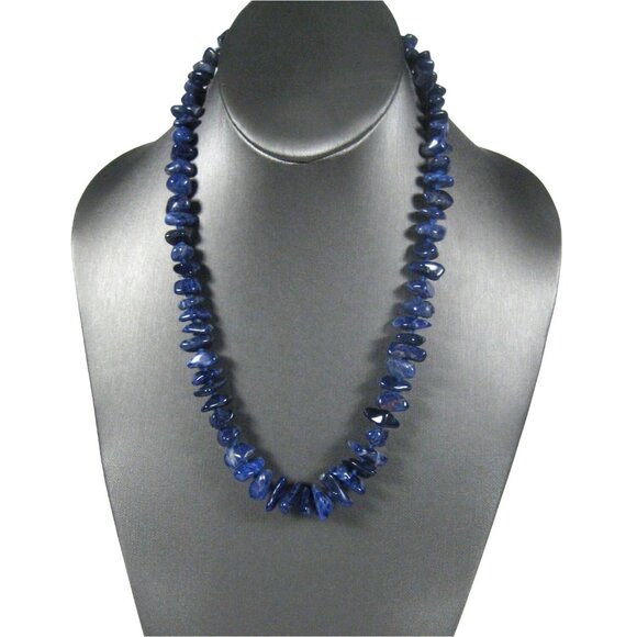 Lapis Lazuli Stone Chip Necklace Beaded 22 inch Vintage Strand Hand Knotted - Picture 3 of 6